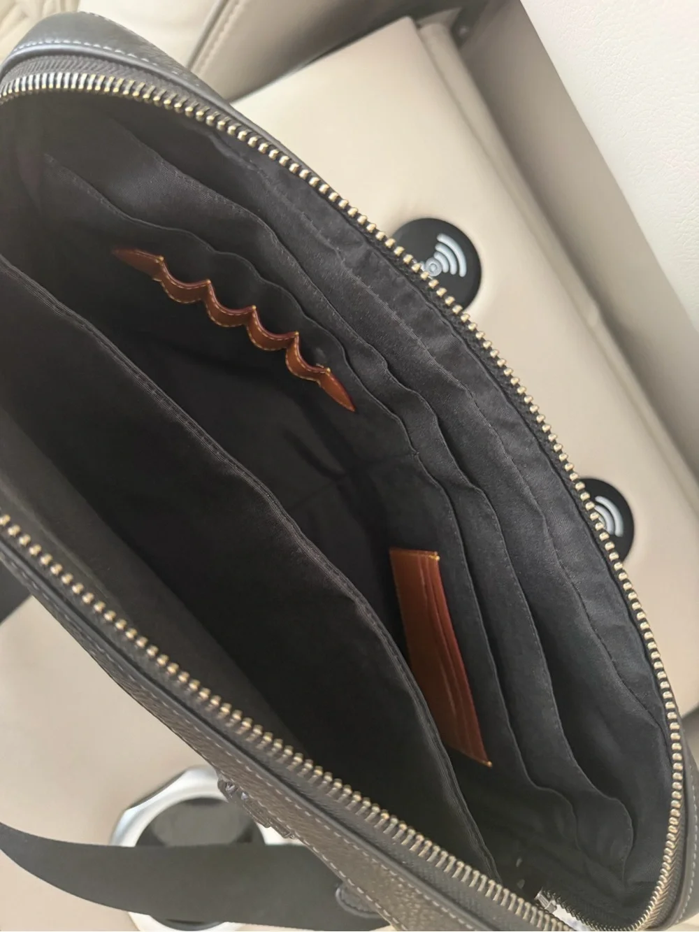 Coach Black Embossed Leather Laptop Bag with Shoulder Strap